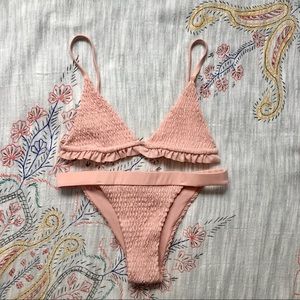 Pink Textured Ruffle Bikini